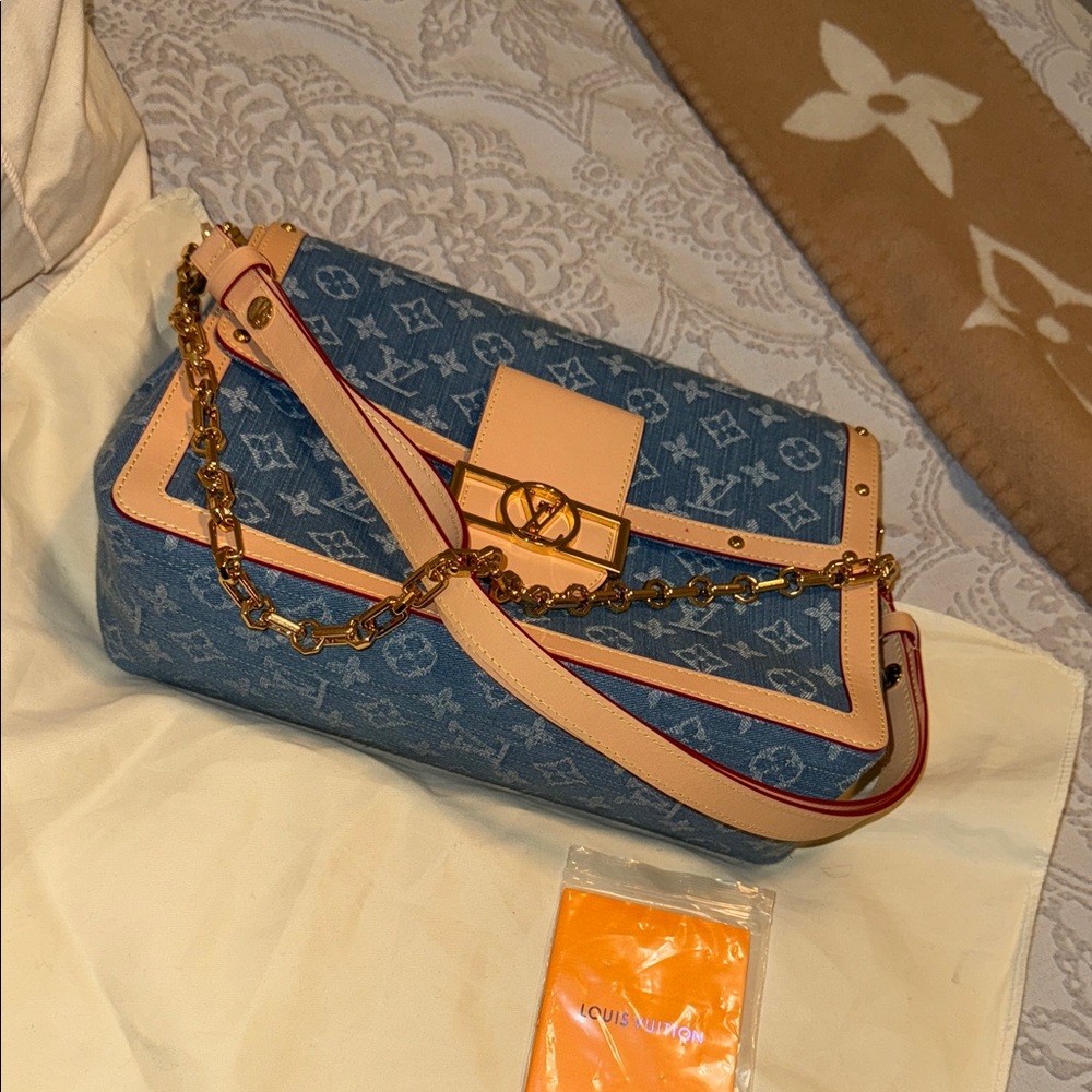 Louis Vuitton Denim Blue and Beige Shoulder Bag